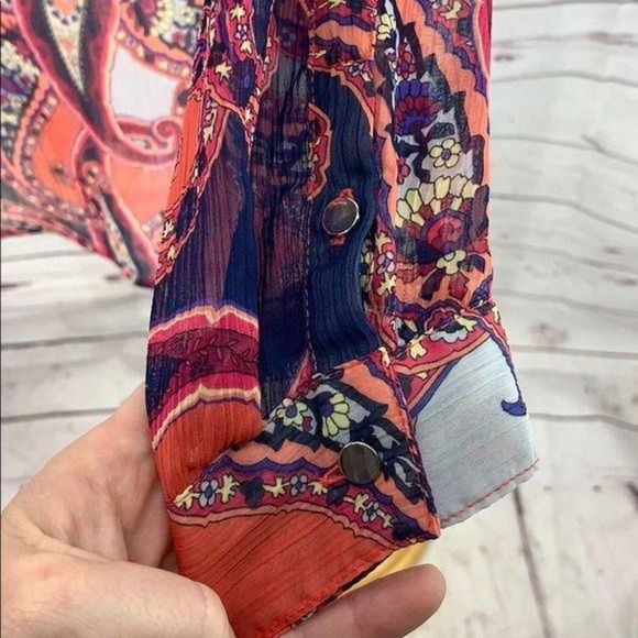 Liz‎ Claiborne Small Paisley Half Button Hi Low pink coral yTop - Picture 5 of 7